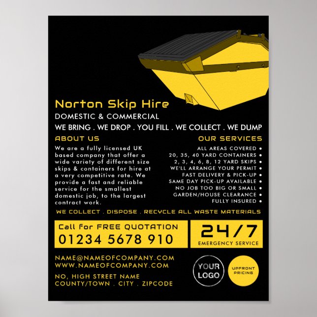 Affiche Annonce de la société Dumpster, Skip/Dumpster (Devant)