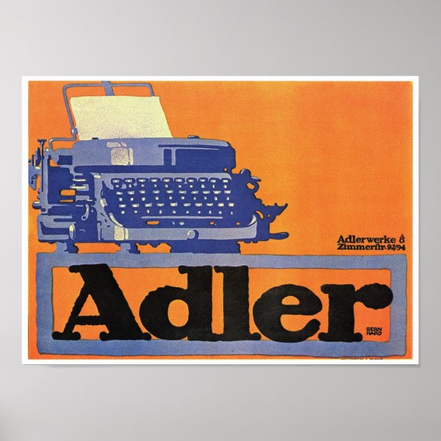 Affiche Annonce de machine à écrire vintage Adler (Devant)