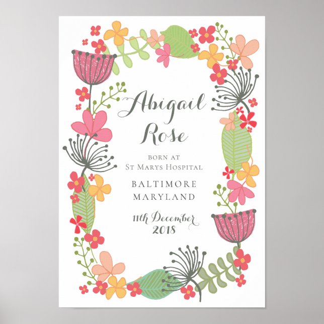 Affiche Annonce de naissance A3 Bébé Fille Cadeau souvenir (Devant)