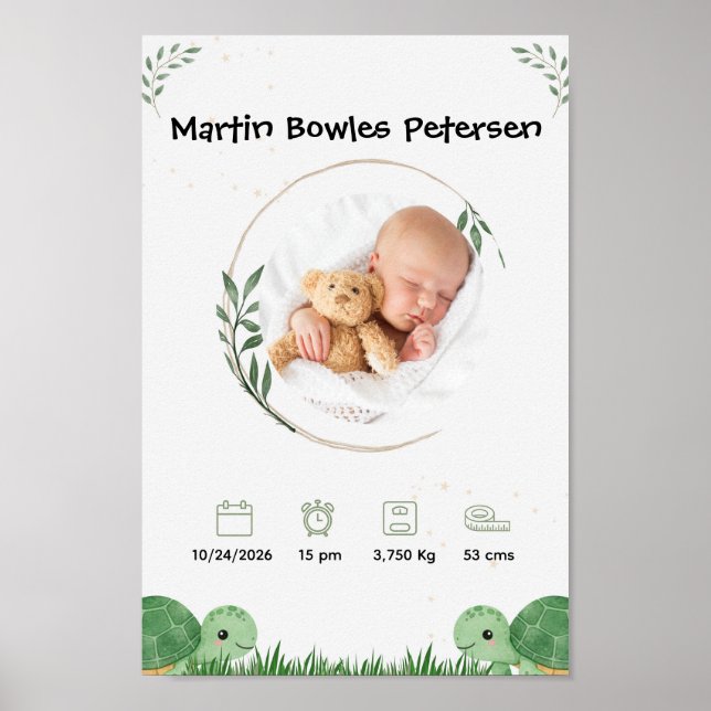 Affiche Annonce de naissance de bébé personnalisée  (Devant)