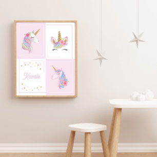 Affiche Annonce de naissance de fille Licorne Rose Baby Sh