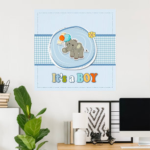 Affiche Annonce de naissance d'un éléphant mignon bébé gar