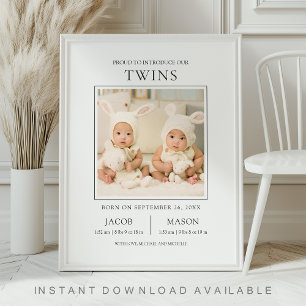 Affiche Annonce de naissance photo de jumeaux modernes Swe