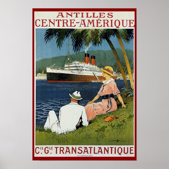 Affiche Annonce de voyage des Antilles vintages (Devant)