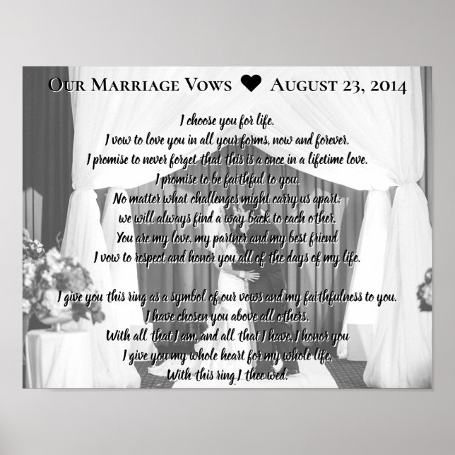 Affiche Annonce mariage Vows Date Noir Blanc (Devant)