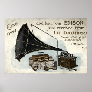 Affiche Annonce Phonographe vintage de l'ère victorienne
