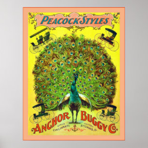 Affiche Annonce vintage Cie. de ~ de styles de paon de ~
