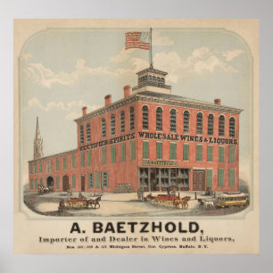 Affiche Annonce Vintage D'Août Baetzhold, Vins & Liqueurs