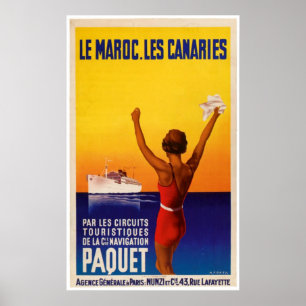 Affiche Annonce vintage de bateau de Le Maroc Les les