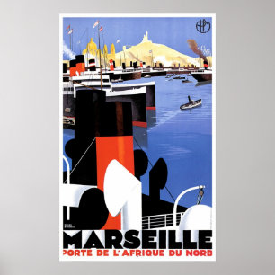 Affiche Annonce vintage de bateau de Marseille Porte De