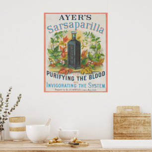 Affiche Annonce Vintage Pour la Sarsaparilla d'Ayer.