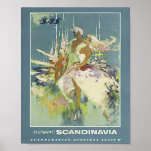 Affiche Annonce voyage Scandinavie vintage