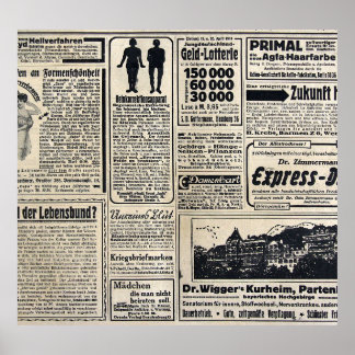 Affiche Annonces de journaux allemands antiques 1917