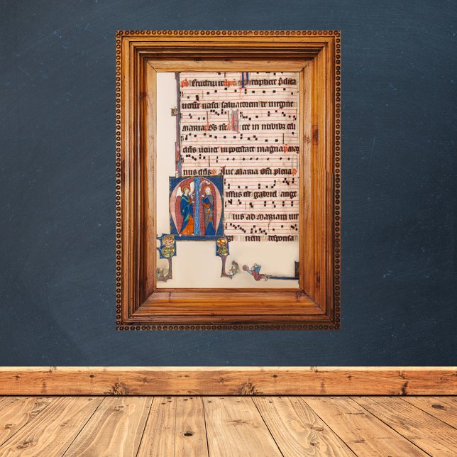 Affiche Annonciation Manuscrit lumineux médiéval (Anunciation Virgin Mary Christmas - Medieval Gregorian Chant Music Sheet - Catholic Christian Poster)