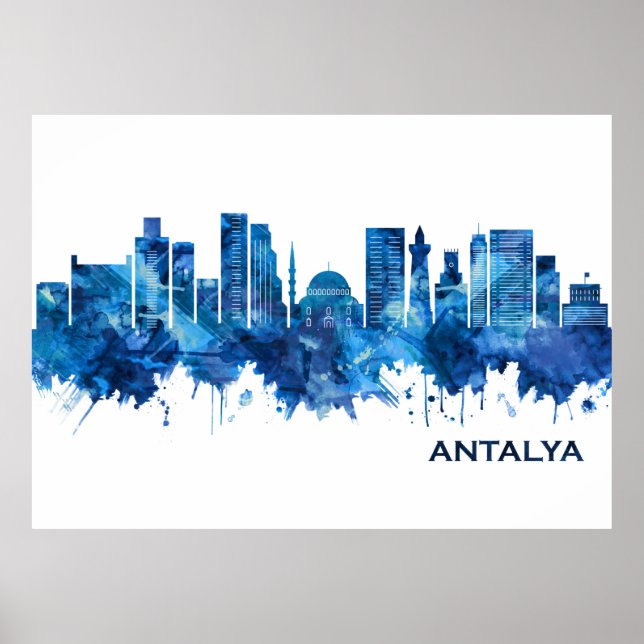Affiche Antalya Turquie Skyline Blue (Devant)