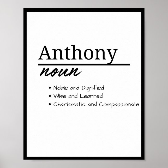 Affiche Anthony, Nom Personnalisé pour Garçon Définition (Devant)