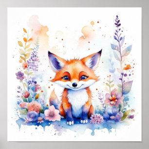 AFFICHE ANTHROPOMORPHE CUTE FLUFY BÉBÉ FOX NURSERT ART