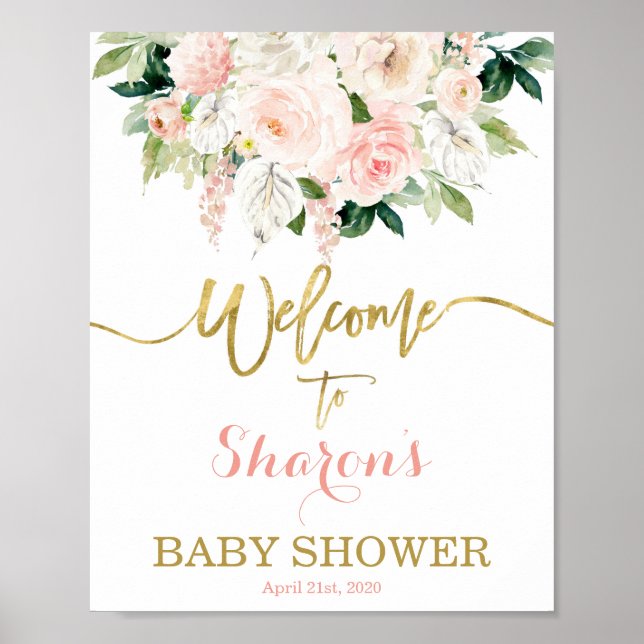 Affiche Anthurium Baby shower Fille signe de bienvenue (Devant)