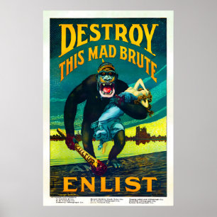 Affiche Anti-Allemande Vintage WW1 Détruisez Cette