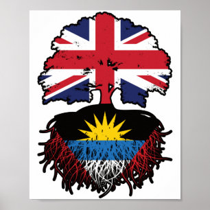 Affiche Antigua Antiguan Royaume-Uni Drapeau des racines d