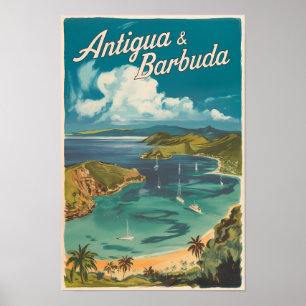 Affiche Antigua-et-Barbuda Art de voyage peint Vintage