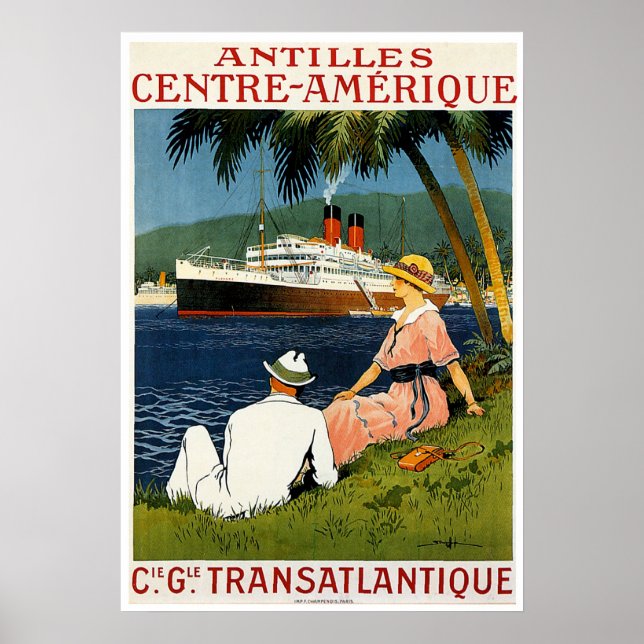 Affiche Antilles Central America Vintage Ship Travel (Devant)
