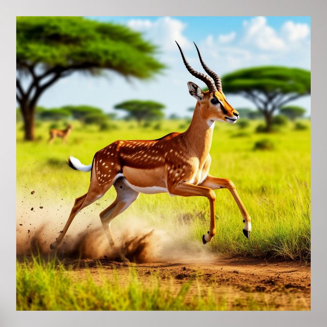 Affiche Antilope gracieuse bondissant dans une savane afri (Devant)
