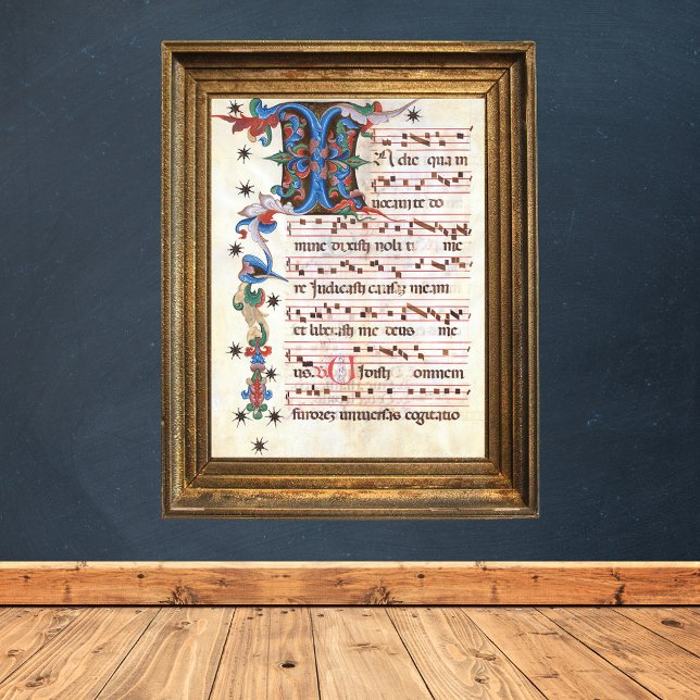 Affiche Antiphon Gregoriant Chant Manuscrit médiéval (Antiphon Gregoriant Chant Music Sheet Medieval Manuscript Catholic Christian Poster)