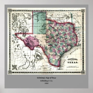 Affiche Antiquarian Map of Texas by Schönberg & Co.