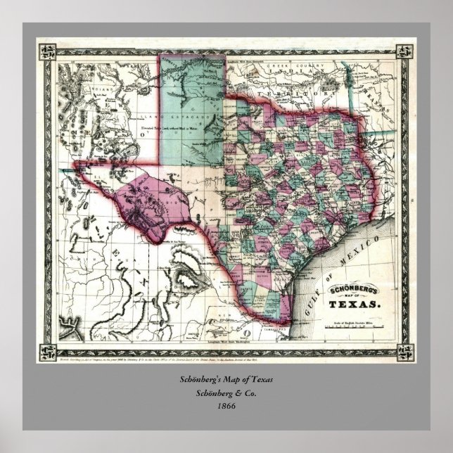 Affiche Antiquarian Map of Texas by Schönberg & Co. (Devant)
