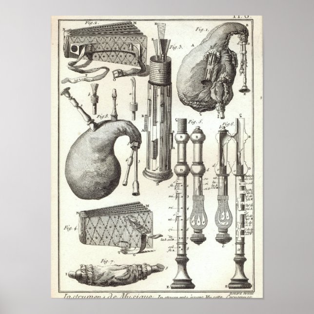 Affiche Antique 1769 Bagnages et instruments à vent (Devant)