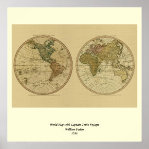 Affiche Antique 1786 World Map by William Faden
