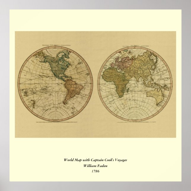 Affiche Antique 1786 World Map by William Faden (Devant)