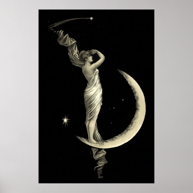 Affiche Antique 1889 Femme Sur Crescent Moon (Devant)