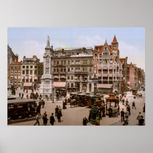 Affiche Antique Amsterdam Dam 1900, Hollande