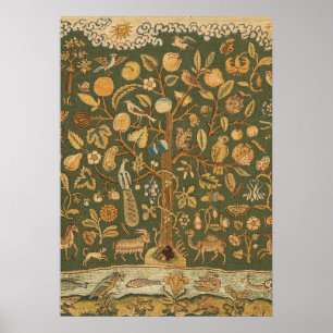 Affiche Antique anglais broderie Tree of Life & licorne