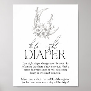 Affiche Antique Baby shower Forêt 'Late Night Diaper'