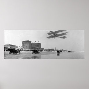 Affiche Antique Biplane sur Daytona Beach, Floride, 1911
