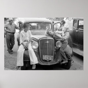 Affiche Antique Car, Famille de la Grande Dépression, anné