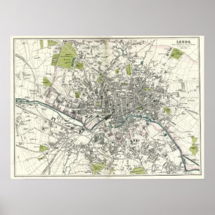 Affiche Antique carte de Leeds du XIXe siècle