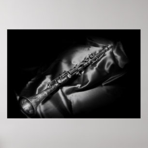 Affiche Antique clarinet still life, B&W