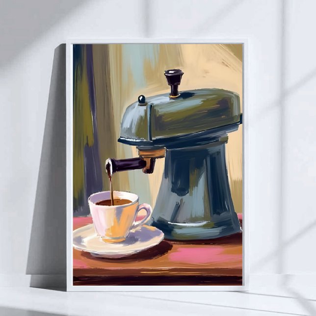 Affiche Antique Coffee Machine Latte Watercolor (Créateur téléchargé)