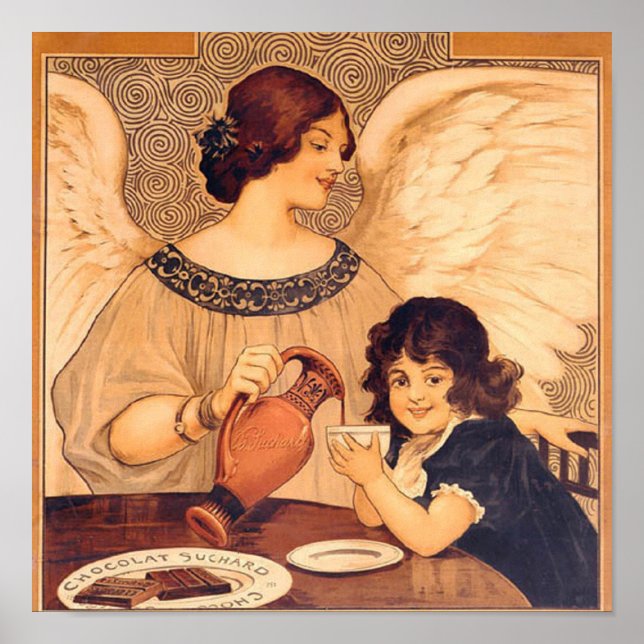 Affiche Antique d'Ange au Chocolat Français : Art  (Devant)