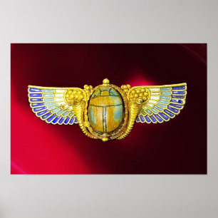 AFFICHE ANTIQUE EGYPTIAN WINGED SCARAB /CORNUCOPIA JEWEL