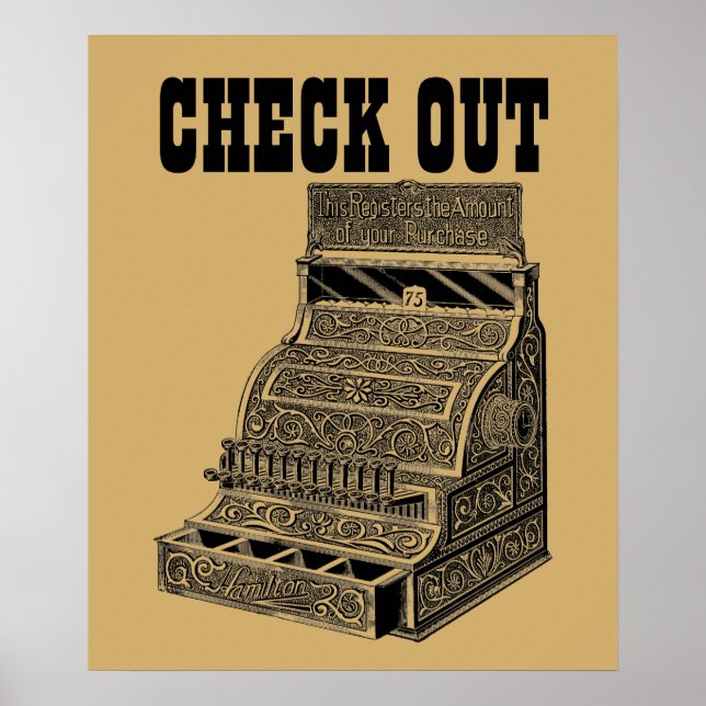 Affiche Antique époque victorienne Cash Register Art Check (Devant)