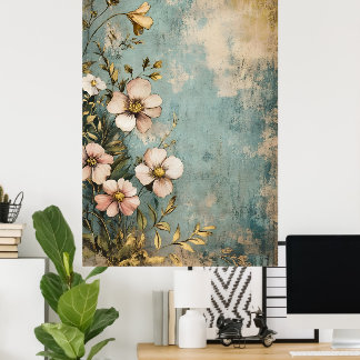 Affiche Antique floral design with a textured or aged look