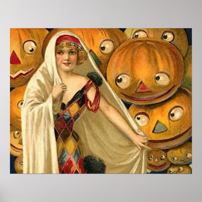 Affiche Antique Halloween Jack-o'-lantern Costume Femme (Devant)