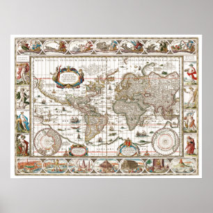 Affiche Antique Historique Ancien Monde Atlas Continents