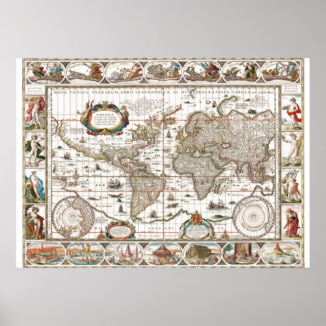 Affiche Antique Historique Ancien Monde Atlas Continents (Devant)