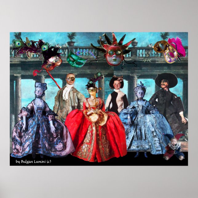 AFFICHE ANTIQUE ITALIENNE PUPPETS MASQUERADE COSTUME PARTI (Devant)